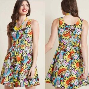 Bright Multi-Color Graphic Print Sleeveless Dress